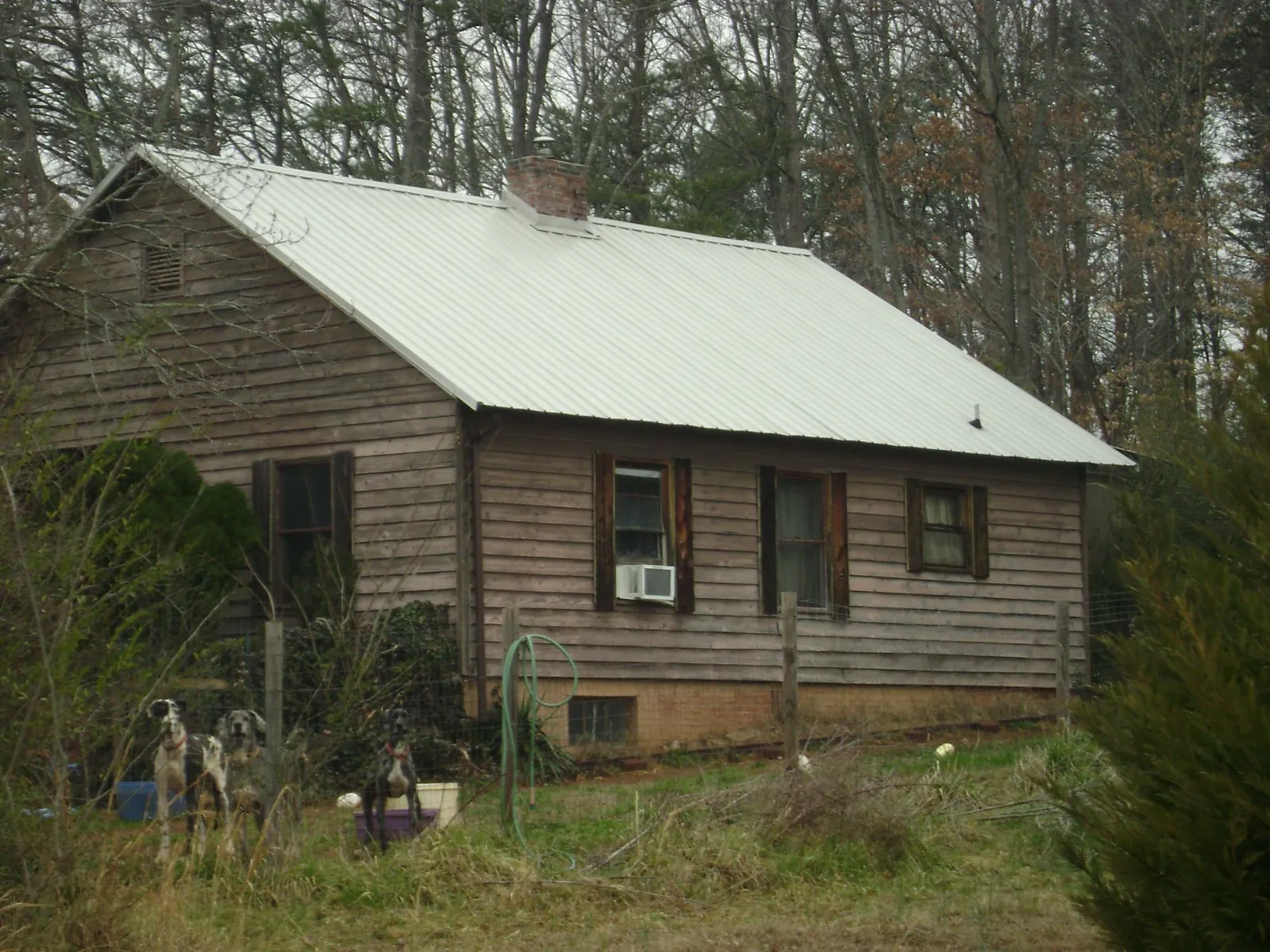 White metal roof on an old wood sided farmhouse, from a Asphalt Shingle Roof Repair job in Dunn
